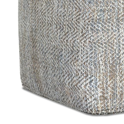 SIMPLIHOME Nate Square Pouf - 18 inch Wide Upholstered Handwoven Cotton Ottoman in Grey Melange, Boho Footstool or Extra Seating for Living Room or Bedroom with Polystyrene EPS Beads, Assembled