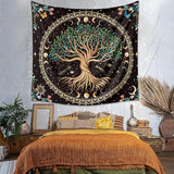 Moon Phase Tree of Life Tapestry Nature Flower Plant Butterfly Tapestries Boho Mandala Spiritual Tapestry Aesthetic Wall Hanging for Home Decor Bedroom Living Room Dorm Decor (35.44" x 47.25", Blue)