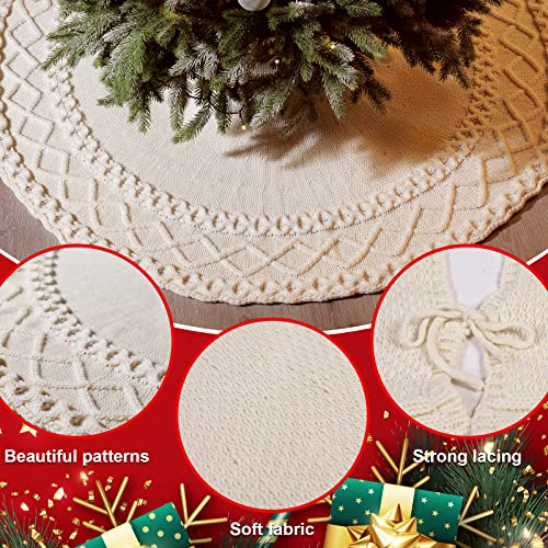 NIBESSER White Knit Tree Skirt 48" - Ivory Knitted Christmas Tree Skirt Mat for Home Party Holiday Ornaments Christmas Decorations