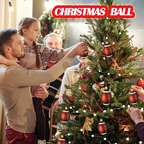 6Pcs Classic Football Baseball Xmas Ball Ornaments, Collection Sports Theme Tree Decor, Christmas Tree Skirt Decoration Supplies (Red)