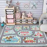 Extra Large Kids Playroom Rug Play Carpet 4’ x 6’, Blue Educational Children’s Play Mat, Learning & Have Fun Safely Non-Slip Washable Road Traffic Floor Area Carpet, Great for Kids Room Bedroom