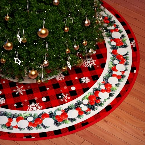36 Inch Christmas Tree Skirt, Holiday Christmas Decorations for Xmas Tree, Snowflake Red Background Tree Skirt, Christmas Tree Decor for Home Party