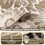Findosom Hallway Runner Rug 2x6, Non Slip High-Low Textured Floral Washable Runner Rug with Rubber Backing, Boho Carpet Runner for Kitchen, Entryway, Bedroom, Laundry, Brown