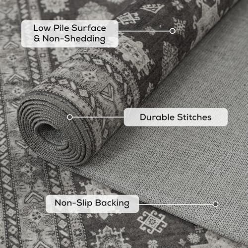 2x5 Runner Rug Washable Non Slip Small Mat for Entry Hallway, Charcoal Gray