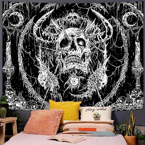 Lifeella Skull Tapestry, Gothic Horror Moon Skeleton Mystic Dark Tapestries for Bedroom Grunge Wall Hanging Black and White 36 x 48 inch