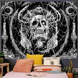 Lifeella Skull Tapestry, Gothic Horror Moon Skeleton Mystic Dark Tapestries for Bedroom Grunge Wall Hanging Black and White 36 x 48 inch