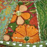 Sophia-Art Indian Embroidered Patchwork Cover Decorative Pouf Indian Comfortable Floor Cotton Cushion Ottoman Pouf,Indian Designs Ethnic Patchwork Pouf (Light Green, 14"x22")
