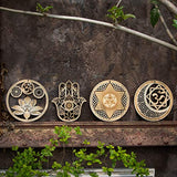 Qallicon 5.31" Sacred Geometry Wall Art 4 PCS Set, (Sacred Lotus, Hamsa Hand, Soul Star, Union Sun Moon) Crystal Grid Meditation Chakra Wooden Wall Art Yoga Decor Spiritual Gifts