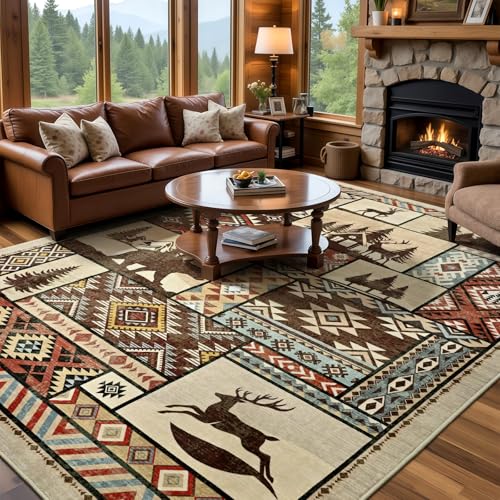 Rustic Cabin Area Rug 6x9,Western Rugs for Living Room Bedroom,Beige