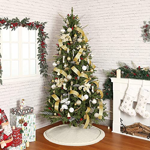 Sattiyrch Knit Christmas Tree Skirt,Luxury Cable Knitted Thick Rustic Xmas Tree Decoration (Cream, 36")