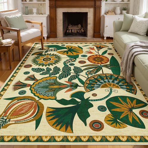 Joydeco Egypt Floral Boho Washable 6x9 Area Rugs for Living Room Bedroom