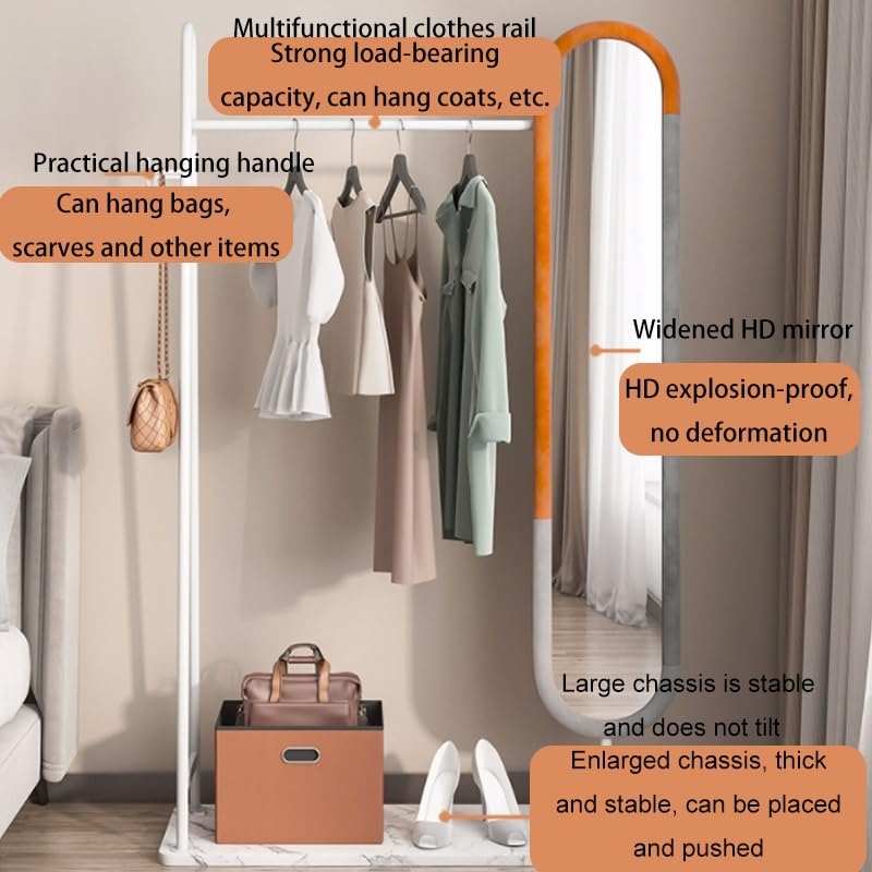 Standing Mirrors Coat Rack and Dressing Mirror Integrated Bedroom and Living Room Floor-Standing Rotating Full-Length Mirror Coat and Hat Rack Dressing Mirror(White,80cm)