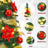 Decoway Pre Lit Pre Decorated Christmas Tree Pop Up Christmas Tree and Warm White LED Lights,Holiday Party Decorations,Red Gold (Yellow, 6 FT)