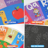 ABC Round Kids Rug for Playroom, 4ft Educational Kids Rug with Number Shape Animal Season, Non-Slip Alphabet Small Classroom Rugs, Learning Area Rugs Washable for Classroom Playroom Nursery Bedroom
