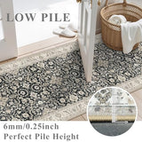 Small Washable Runner Rugs for Entryway: Kitchen Mats Vintage Throw Carpet 2x4 Black Beige - Non-Slip Stain and Water Resistant Soft Low-Pile Thin Rug for Hallway Bathroom Bedroom