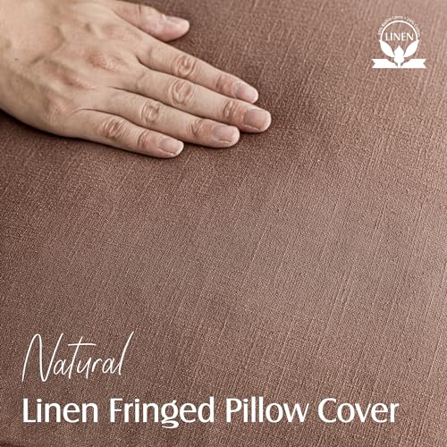 Foindtower Decorative Linen Fringe Throw Pillow Covers 22×22 Inch,Rust