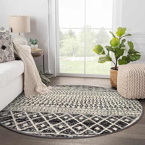 Black Round Area Rugs 4Ft Washable Entryway Rug Indoor Home Decor
