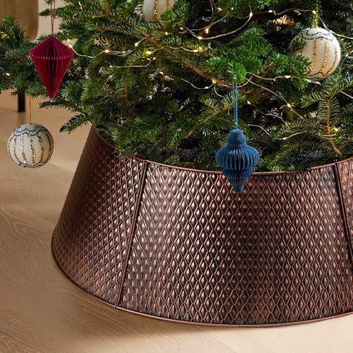 Hatisan Metal Christmas Tree Collar Basket Skirt, 28''Christmas Tree Ring Waterproof Base for Christmas Decorations Indoor Outdoor (Bronze)