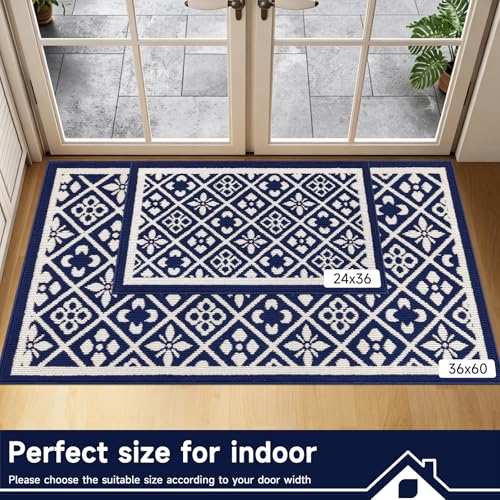 Indoor Door Mat 2x3ft, Absorbent Muddy Mats for Dogs, Low-Profile Entrance Welcome Mat with Non-Slip Rubber Backing, Washable Runner Carpet for Hallway,Entryway,Kitchen(Navy)