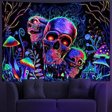 Amonercvita Blacklight Skull Tapestry Trippy Skeleton Wall Tapestries UV Reactive Neon Plants Trees Tapestries Aesthetic Galaxy Space Tapestry Wall Hanging for Bedroom Decor(W51.2×H59.1 inches)