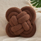 Knot Pillow, 12" Soft Decorative Throw Pillows for Couch Bed, Gray Pink Knotted Plush Throw Pillow Handmade Square Cushion Home Decor Pillows (Dark Brown, 12 Inches X12 Inches)