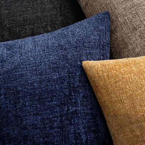 MIULEE Decorative Throw Pillow Covers 18x18 Pack of 2 Navy Blue Couch Pillow Covers Soft Cozy Textured Chenille Pillowcases for Home Decor Sofa Living Room Cushion Bedroom