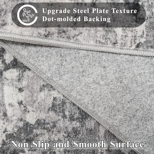 HILORUUG 2x4 Rug Washable Entryway: Non Slip Abstract Runner for Kitchen Bathroom - Modern Minimalist Low Pile Stain Resistant Thin Indoor Floor Mat - 2x4 Black Grey