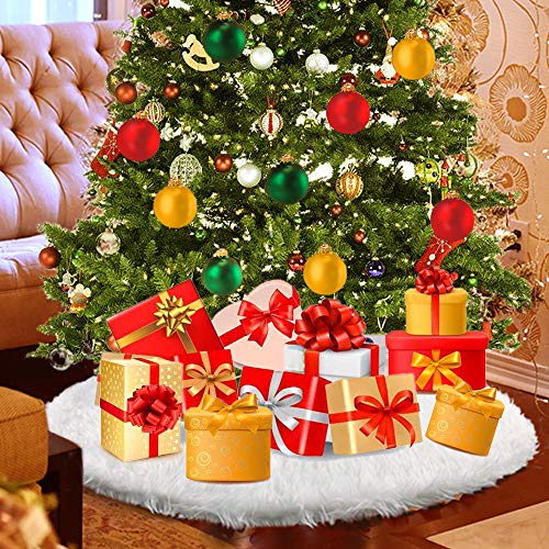 Konsait Plush Christmas Tree Skirt - Round Snow White Xmas Tree Mat Base Cover for Holiday Home Decorations,31Inch/78CM