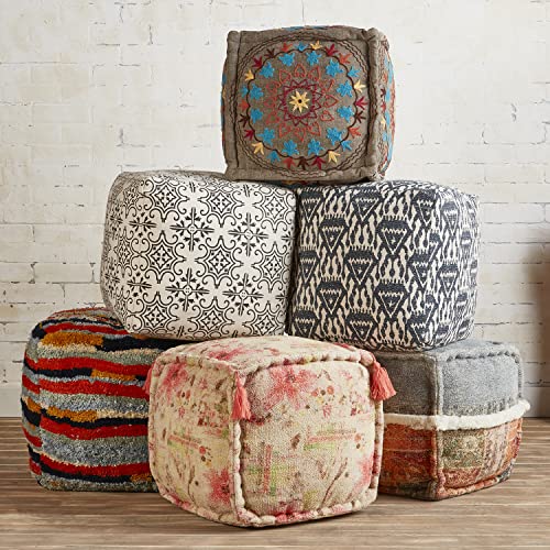 47th & Main Modern Footstool, Blue Accent Pouf