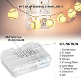 Baseball String Lights 20 LED 14FT Baseball Decor Battery Powered Indoor/Outdoor for Boys Room Ball Sport Theme Party Decorative,Birthday,Football Lovers Gift