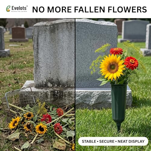 Evelots Cemetery Flower Vase with Sturdy Spikes/Stakes 2 Pack Outdoor Artificial or Fresh Flower Holder Grave Decoration