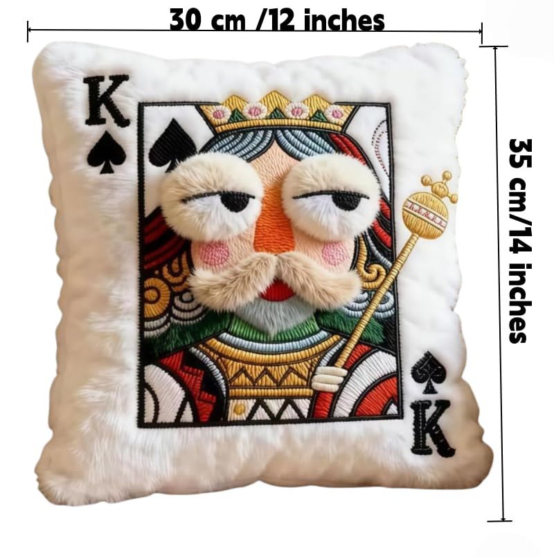 14x12inches Poker Card Throw Pillow Plush Toy,3D Embroidered Playing Card Decorative CushionPillow,Soft Stuffed Throw Pillow for Sofa Bed Home Decor & Gift,Valentines Pillow (King of Spades)