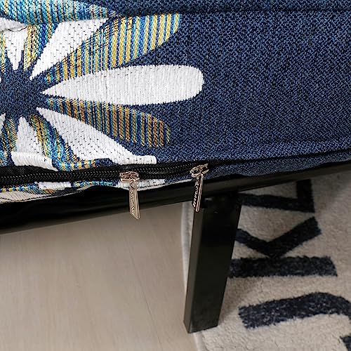 OctoRose Full Size 3 Side Zipper Heavy Duty Chenille Navy Floral Futon Cover Sofa Daybed Mattress Slipcover (Chenille-Navy-Flake, Full Size)