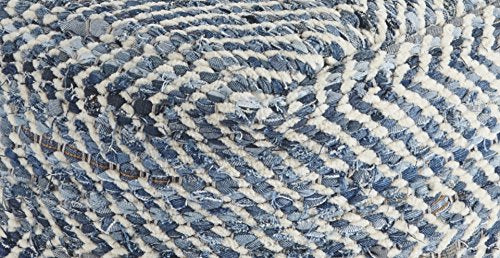 Signature Design Ashley Chevron Handmade Woven Denim Pouf and Decorative Pouf Bundle, Blue and White