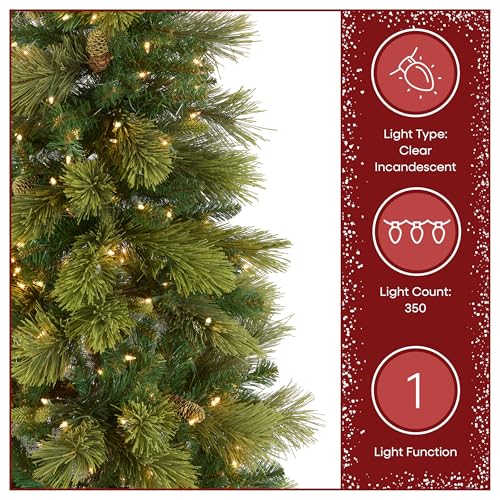 National Tree Company 6.5 ft Pre-Lit Carolina Pine Slim Artificial Christmas Tree, 350 Clear Lights, 516 Tips, Includes Stand, Green