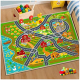 Car Road Rug for Kids Room Farm Play Mat Rugs for Kids Toy and Cars, Educational Area Kid Carpet for Bedroom Playroom Nursery, Non-Slip Activity Floor Playmat Road Traffic Track Carpet 31"x37"