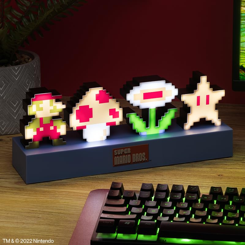 Paladone Super Mario Bros Icons Light, Sound Reactive Mode, Decorative Light Up Super Mario Figure Bedroom Accessories & Decor
