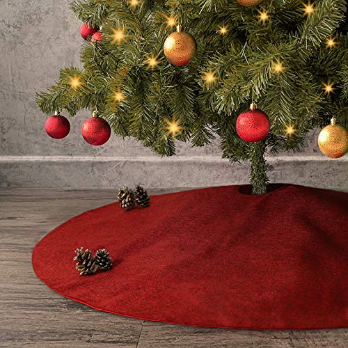 Christmas Tree Skirt Red: 48 inches Burgundy Burlap Double-Layer Plain Xmas Tree Skirt, Rustic Farmhouse Xmas Tree Decorations Indoor for Kids Home School Office Holiday Party Decor