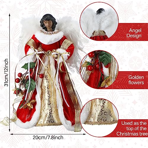 Retrowavy 12 Inch Black Angel Christmas Tree Topper Standing African American Black Angel Figurines Treetop for Decoration(Classic Style)