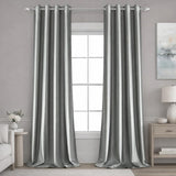 HOMEIDEAS 2 Panels Silver Grey Faux Silk Blackout Luxury Curtains, 52 X 84 Inch Room Darkening Satin Thermal Insulated Window Drapes for Bedroom Decor, Indoor