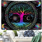 Kanuyee Tree of Life Wall Tapestry - Yin and Yang Sun Moon Star Galaxy Mandala - Black Aesthetic for Room Decor (35''H 47''W)