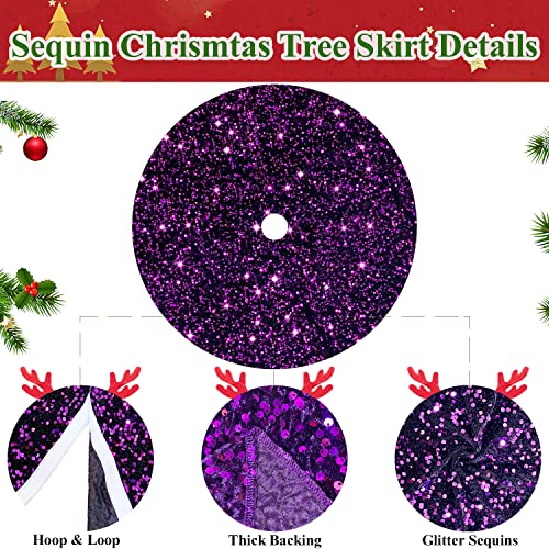 MODFUNS Purple Christmas Tree Skirt 36 Inch Sequin Xmas Tree Skirt Halloween Christmas Tree Skirt Sequins Tree Carpet Halloween Ornament Xmas Tree Skirt Mat Glitter Tree Skirts for Party