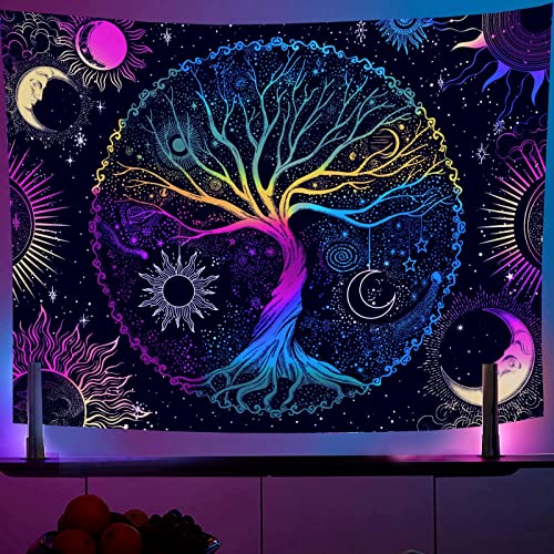 AACKart Blacklight Tapestry for Bedroom - Spiritual Tree of Life Wall Tapestry Glow in the Dark Wall Hanging 59.1 x 51.2 inches