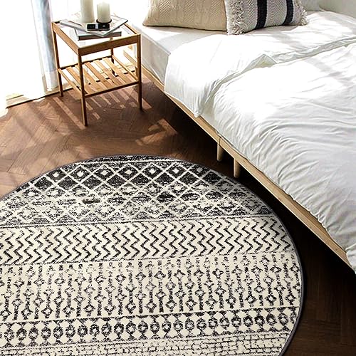 Black Round Area Rugs 4Ft Washable Entryway Rug Indoor Home Decor
