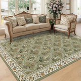 GarveeHome 8x10 Washable Large Living Room Rug Vintage Floral Carpet Green
