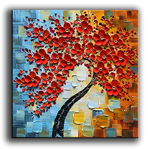 YaSheng Art - 24x24inch Wall Art,Hand Painted oil painting, Modern Abstract Floral Oil Painting, Wall Art for Living Room, Bedroom Wall Decor, 3D Textured Framed Red Floral Paintings, Modern Home Office Wall Decor