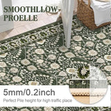 3x5 Rug Machine Washable Rugs：Boho Area Rugs Floral Rug for Living Room,TPR 3x5 Non Slip Dark Green Rugs for Under Table Carpet for Laundry Room Kids Room Dining Room