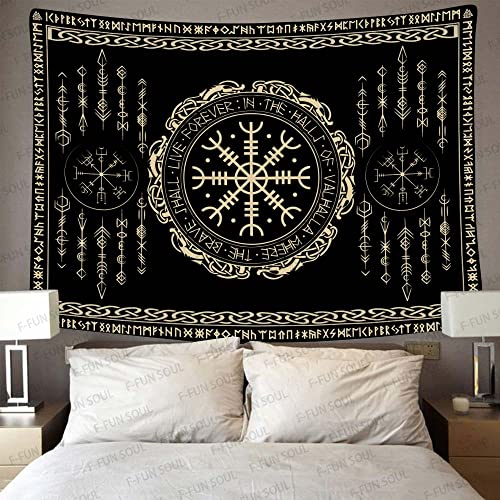 F-FUN SOUL Nordic Vikings Tapestry, Large 40x30inches Soft Flannel, Vegvsir Symbol Amulet Celtic Rune Scandinavian Aesthetic Mythology Tapestry Wall Hanging for Bedroom Living Room Decor GTZYFS1738