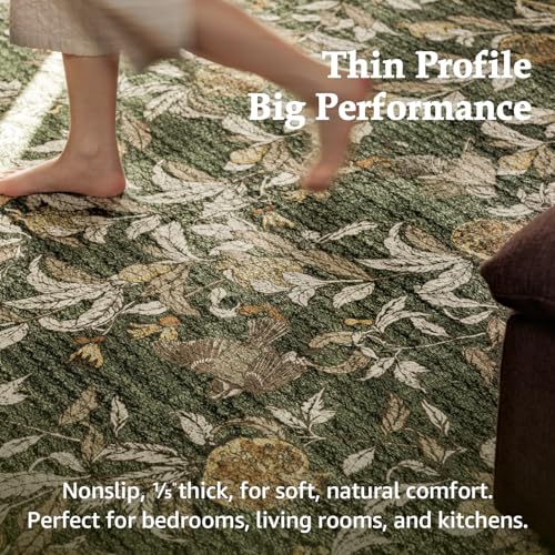jinchan 2x6 Runner Rug Floral Vintage Washable Area Rug, Green