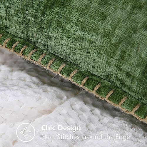 decorUhome Fall Chenille Soft Cozy Throw Pillow Covers 18x18 Set of 2, Modern Farmhouse Boho Velvet Decorative Pillow Cases with Stitched Edge for Couch Sofa Bed Home Decor, Forest Green